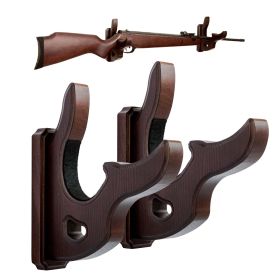 Gun Rack Wall Mount Hold Up Displays Horizontal Gun Rack and Shotgun Hooks Store Rifle Shotgun Bow Real Hardwood Hanger Brown