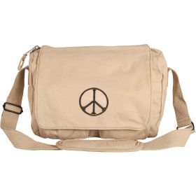 RETRO DEPARTURE SHOULDER BAG W/PEACE EMBLEM (Option: KHAKI)